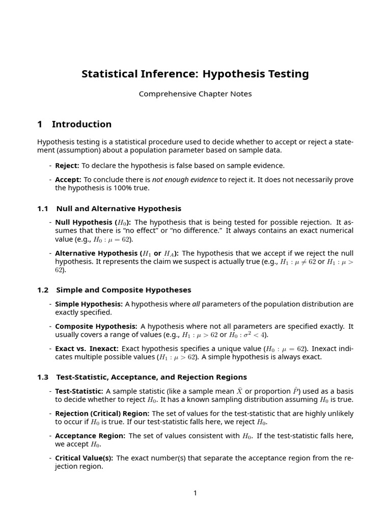 Hypothesis Testing Notes | PDF