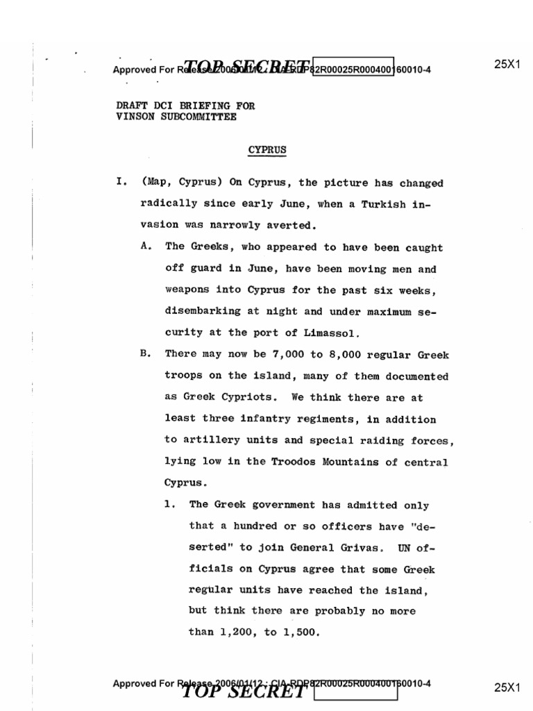 CIA-1964 Top Secret Document Release On Cyprus Issue and Acheson Plan ...