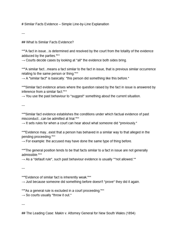 Similar Facts Evidence - Simple Line-By-Line Explanation | PDF