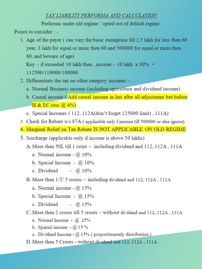 Tax Liability Performa and Calculation | PDF