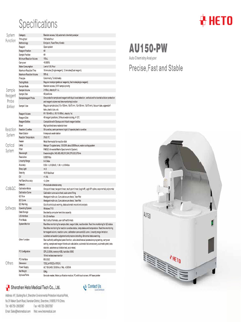 Auto Chemistry Analyzer AU150PW | PDF