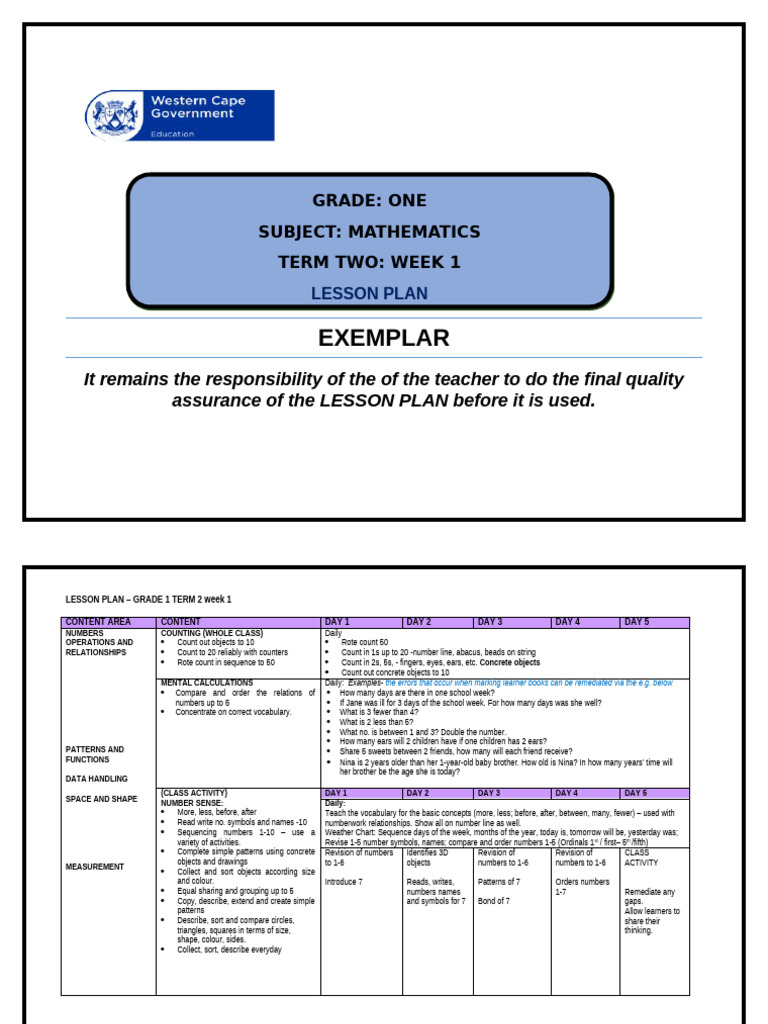 Lesson Plan Grade 1 Term2 Week 1f | PDF