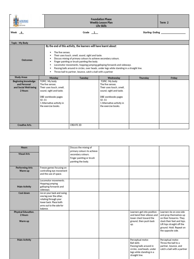 Life Skills Lesson Plans Grade 1 Week 6 1 | PDF