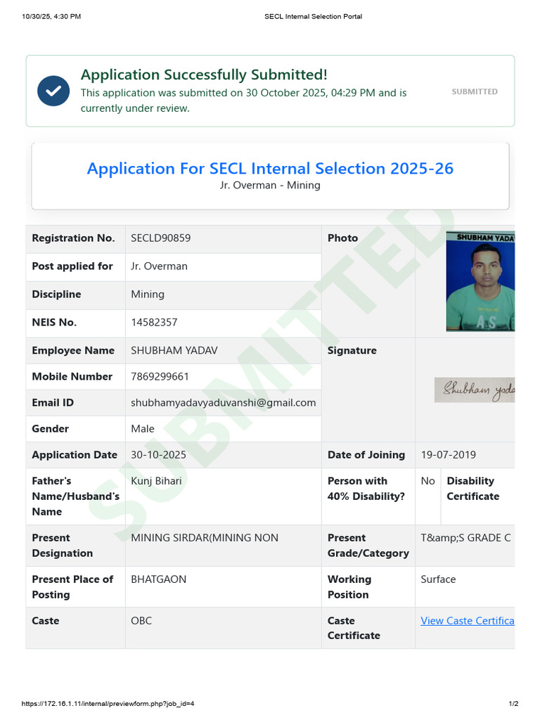SECL Internal Selection Portal | PDF