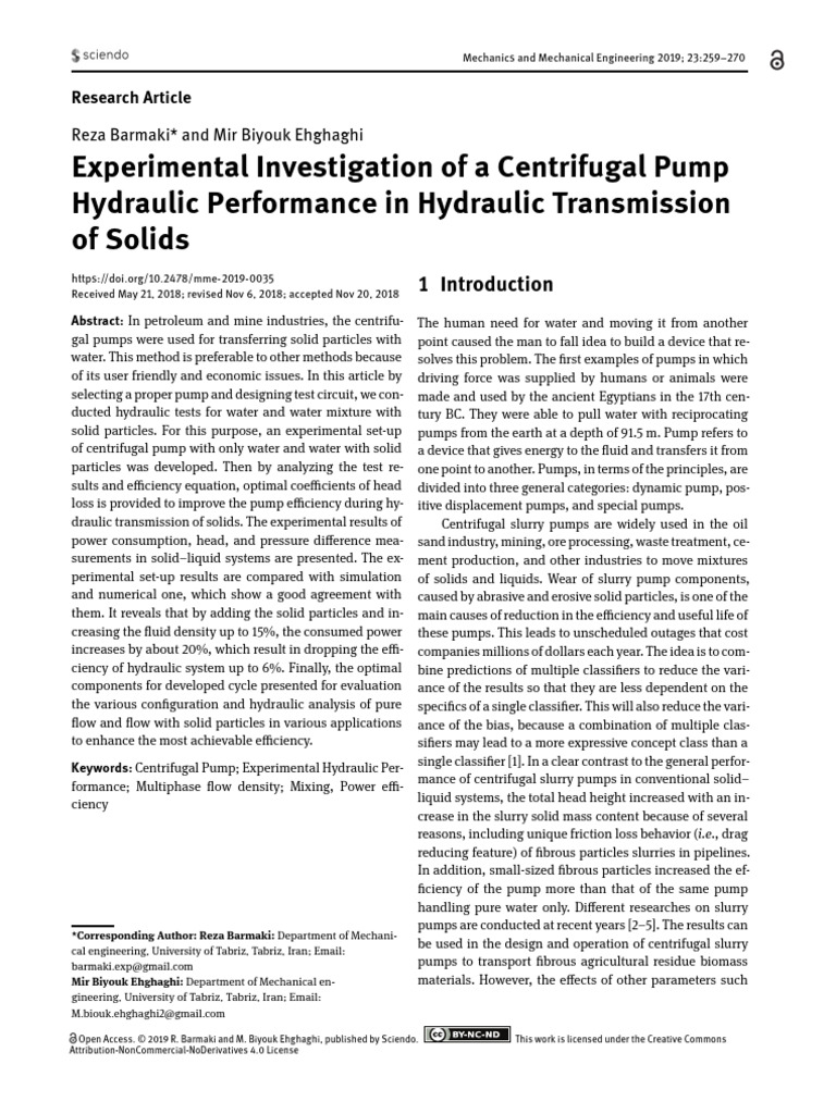 Experimental Investigation of A Centrifugal Pump H | PDF