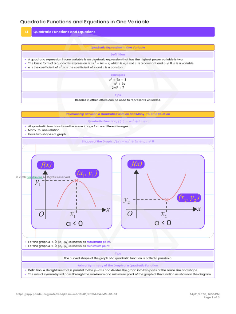 Quadratic Functions and Equations | PDF