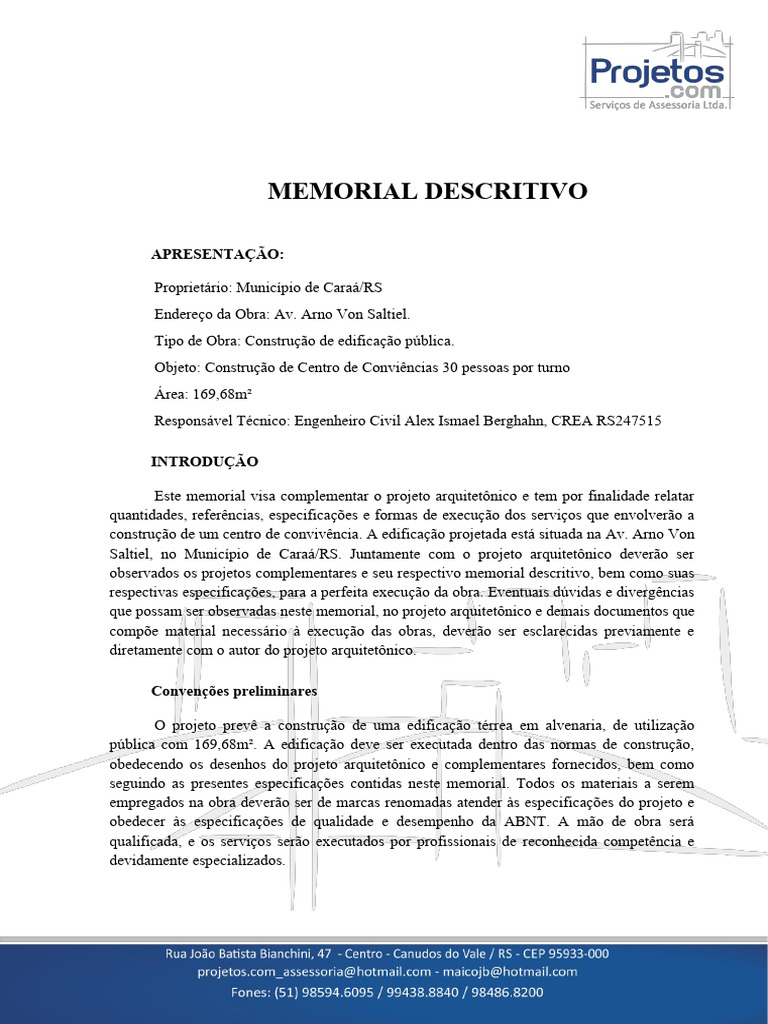 Memorial Descritivo de Obra Assinado | PDF