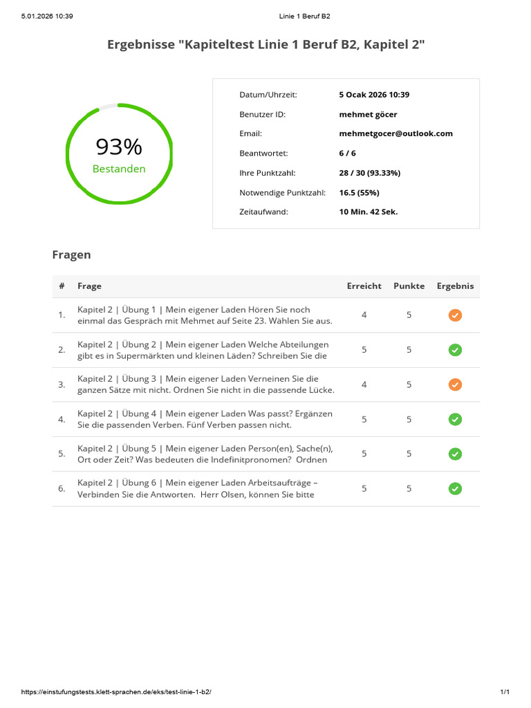 Linie 1 Beruf B2 Kaptest2 | PDF