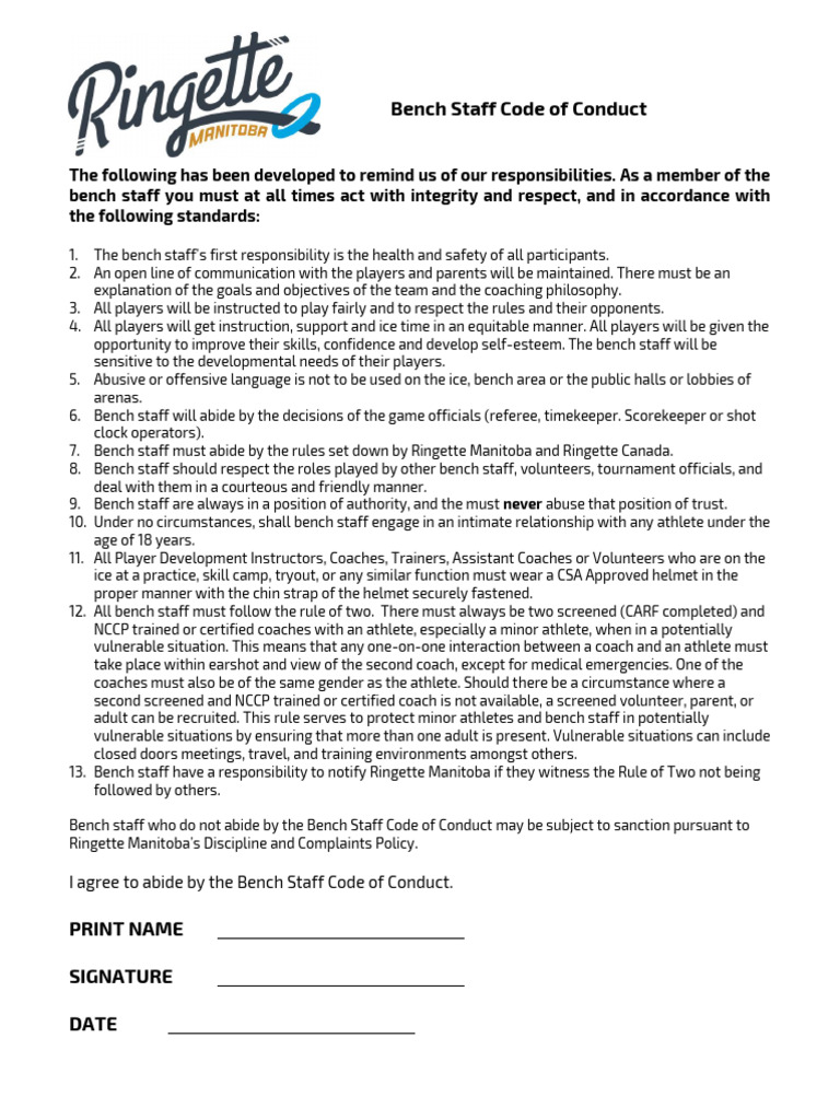 Bench Staff Code of Conduct | PDF