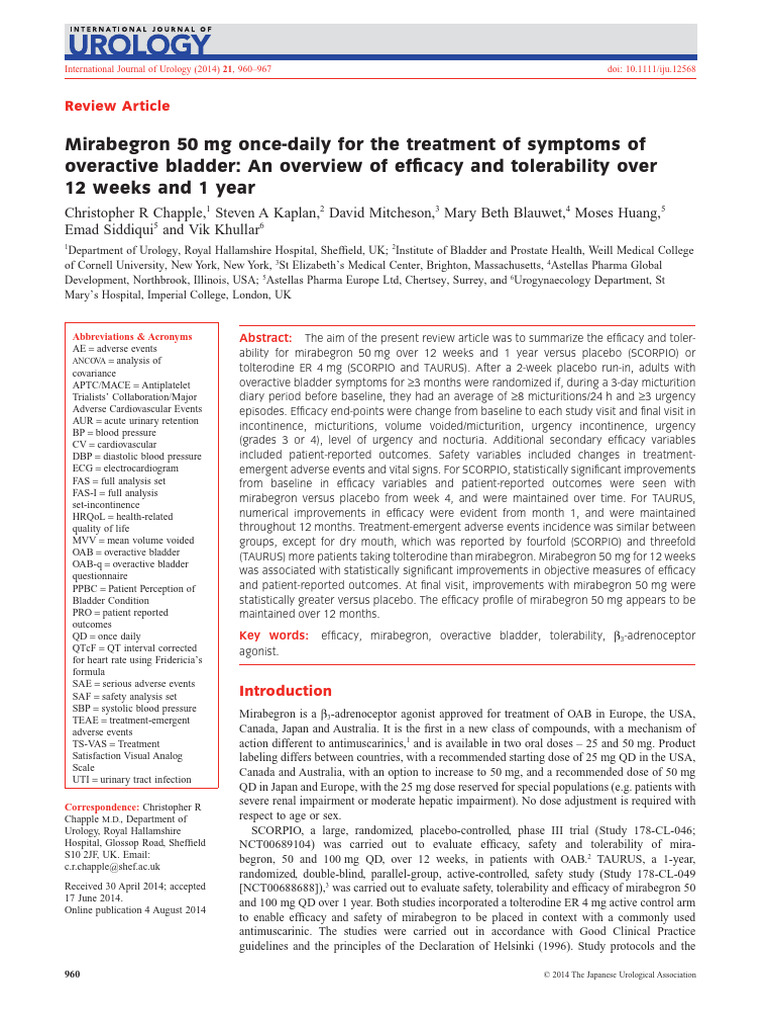Int J of Urology - 2014 - Chapple - Mirabegron 50 MG Once Daily For The ...