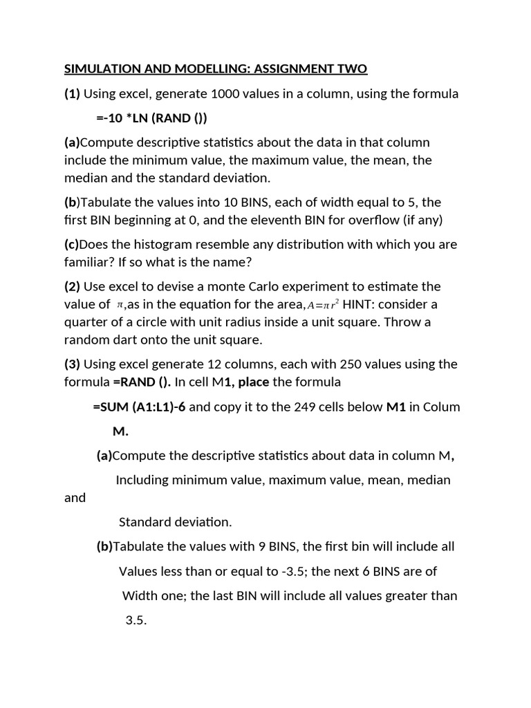 Simulation and Modelling Assignment Two | PDF