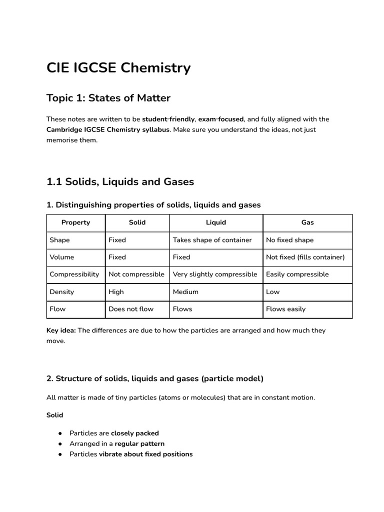 01 States of Matter Igcse Chemistry | PDF