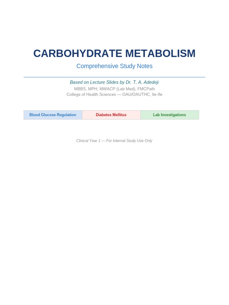 Carbohydrate Metabolism Study Notes | PDF