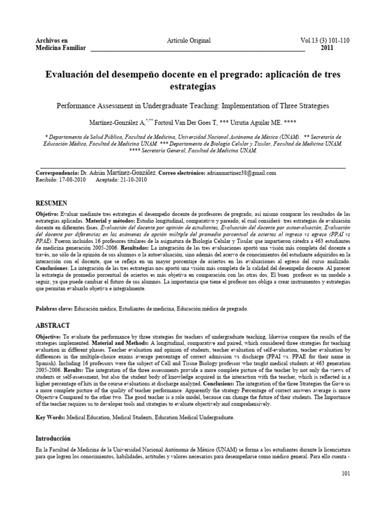 Evaluación Del Desempeño Docente en El Pregrado | PDF