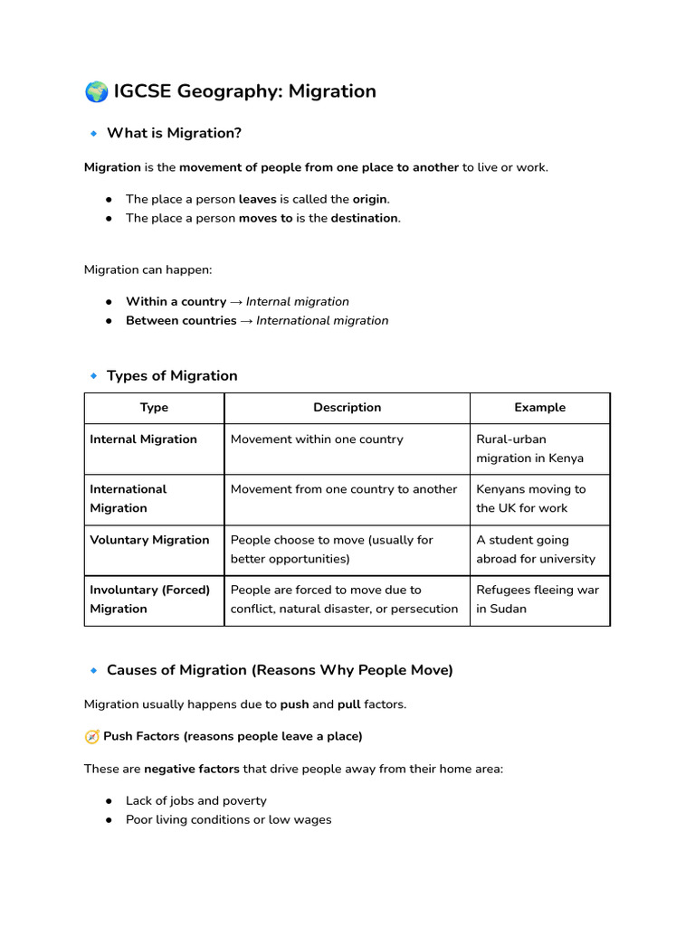 1.2 Migration Igcse Geography Notes | PDF