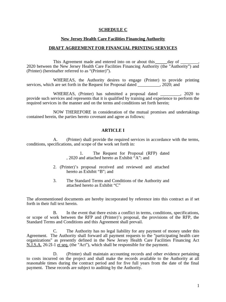 2020 Schedule C - Draft Agreement Financial Printing Services | PDF ...