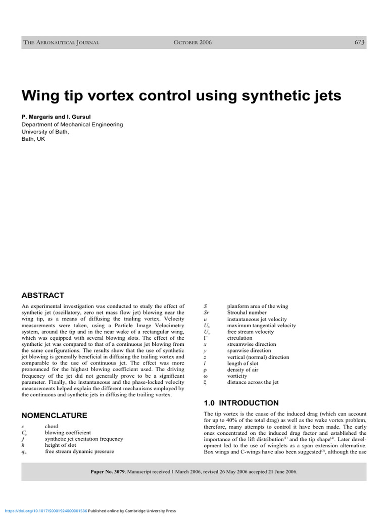 Wing Tip Vortex Control Using Synthetic Jets | PDF