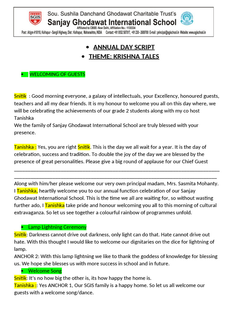 Annual Day Script | PDF