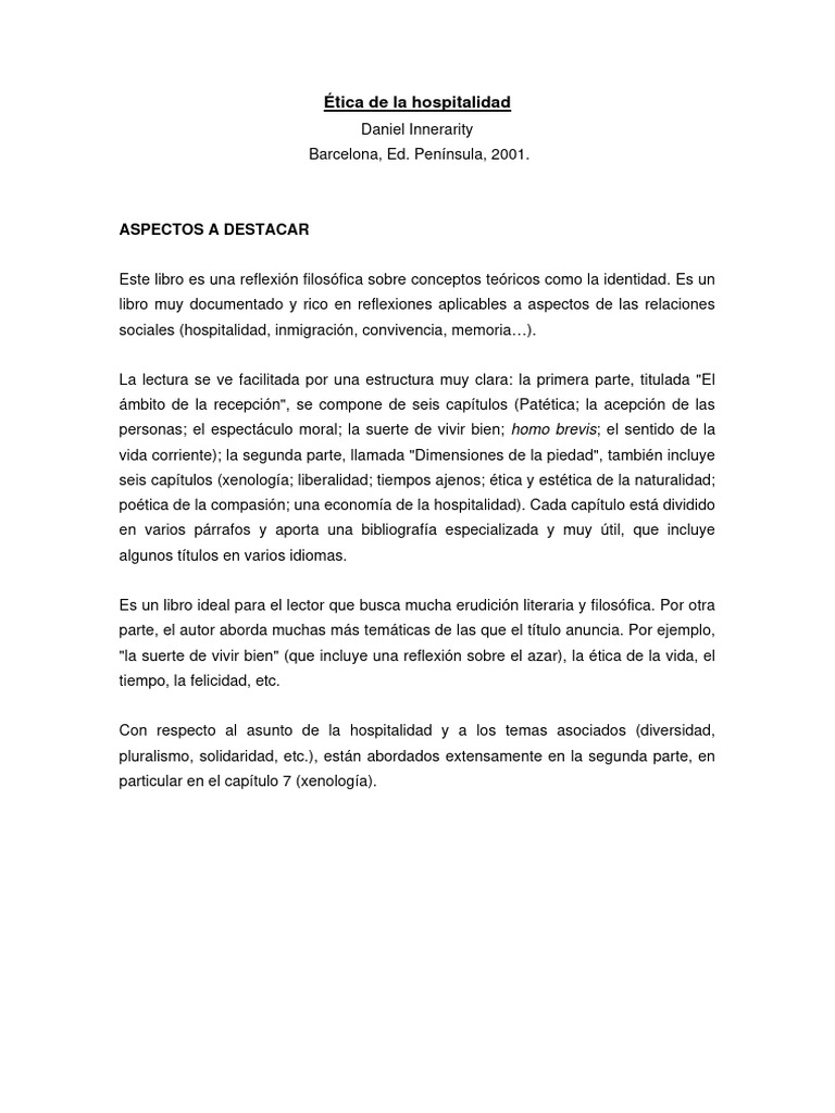 Etica de La Hospitalidad | PDF