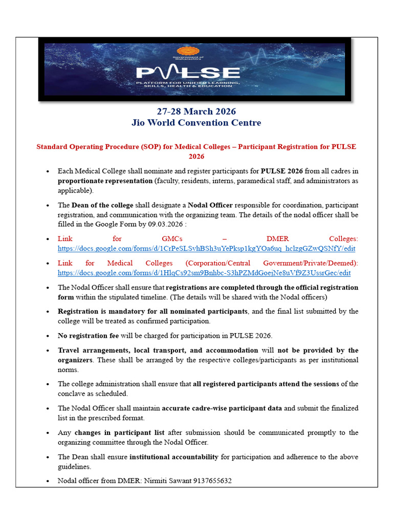 Pulse2026 SOP For Registration | PDF