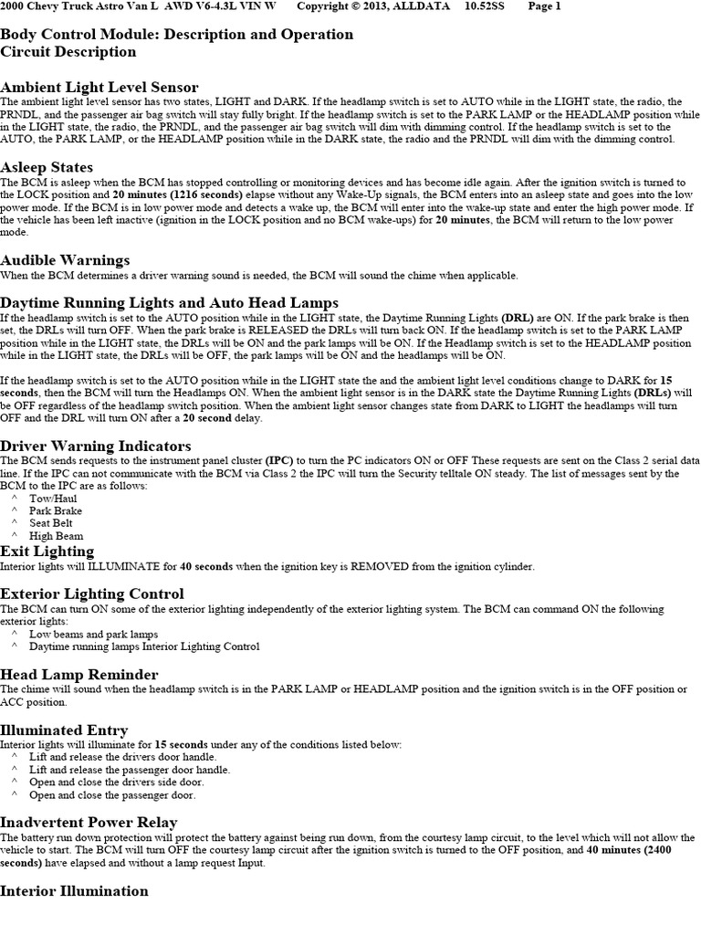 2000 BCM Description and Operation | PDF