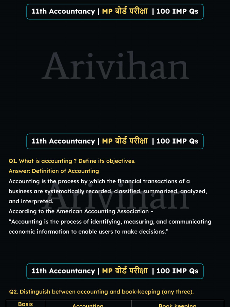 11th 100 IMP Questions Accountancy ENG | PDF