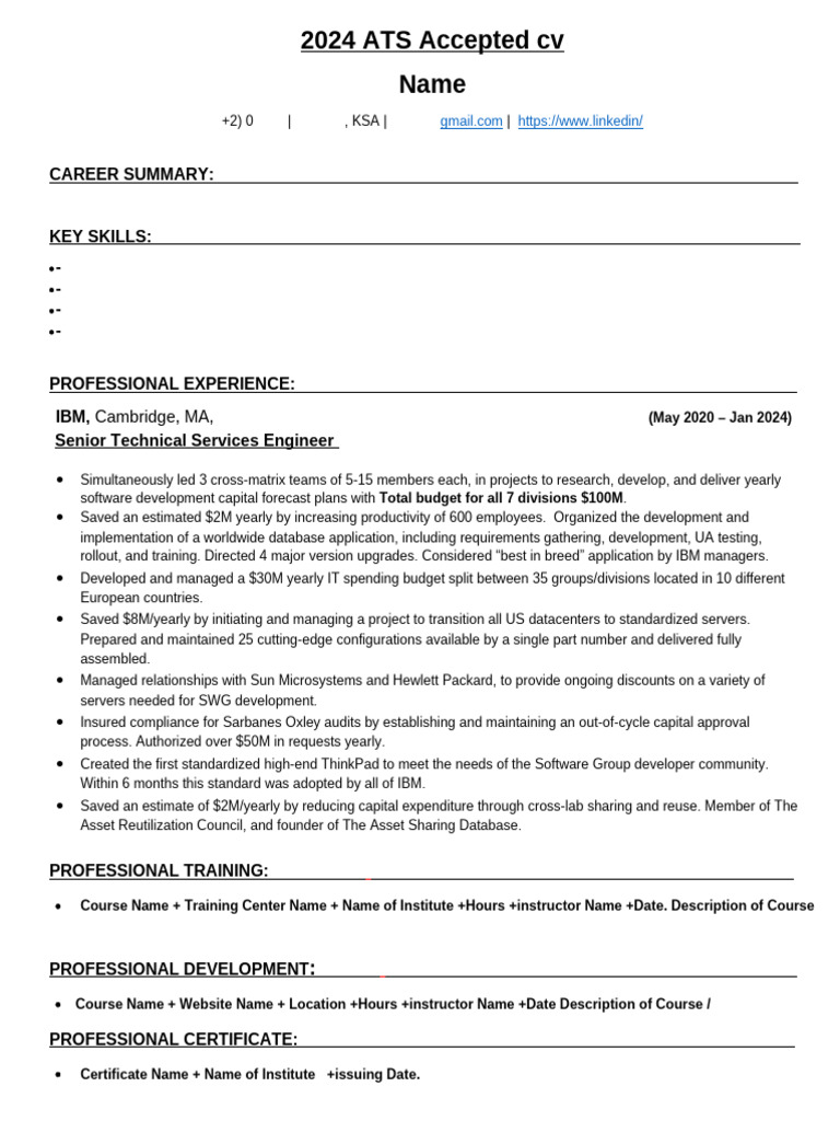 ATS CV Form by CV For Career | PDF