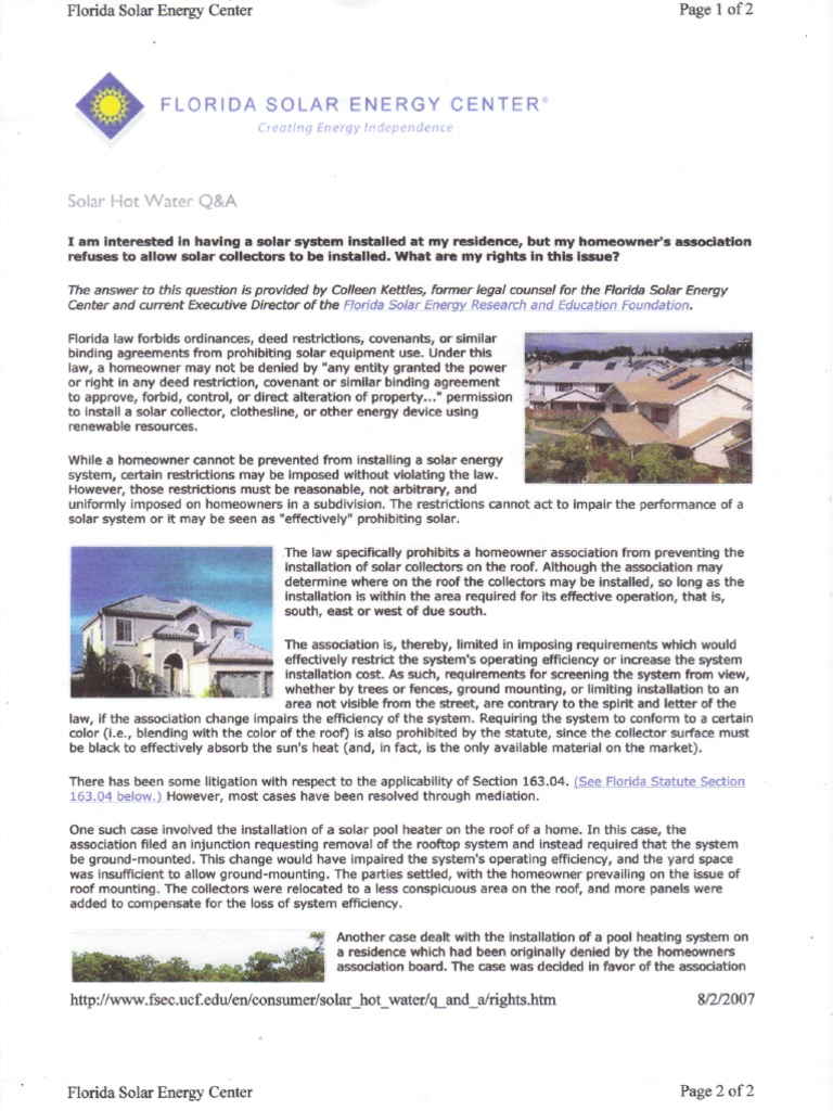 Florida HOA Statute Covenant (Law) Solar Energy