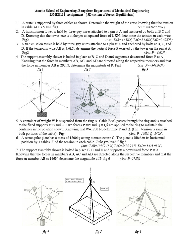 3D Equilibrium Assignment | PDF | Force | Tension (Physics)