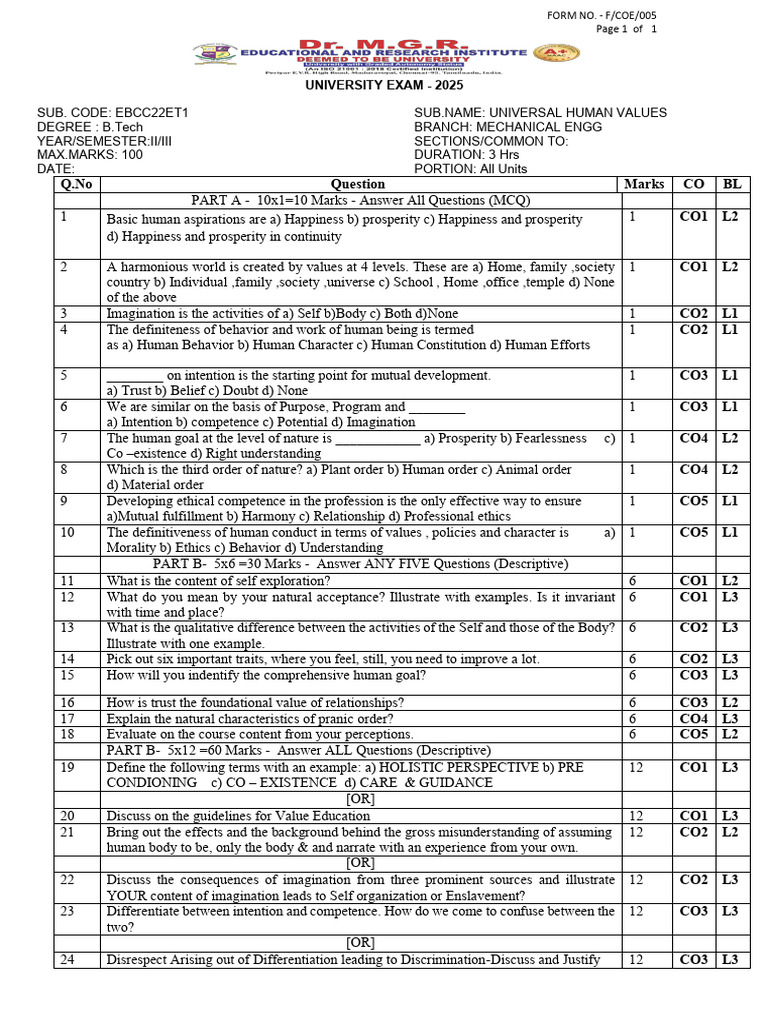 Uhv University Exam - 2025 | PDF