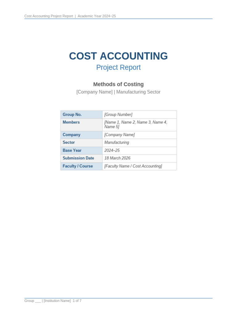 Sample Structure Cost Accounting Report | PDF