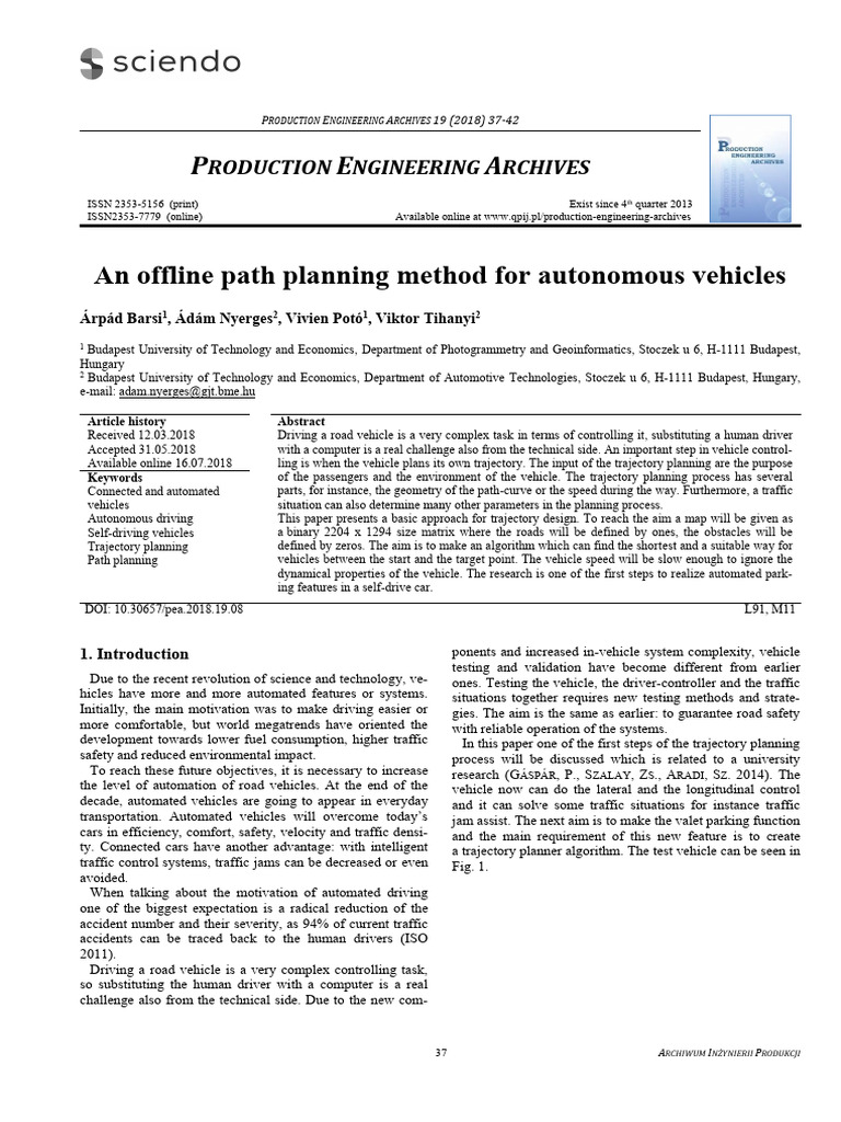 An Offline Path Planning Method For Autonomous Vehicles | PDF