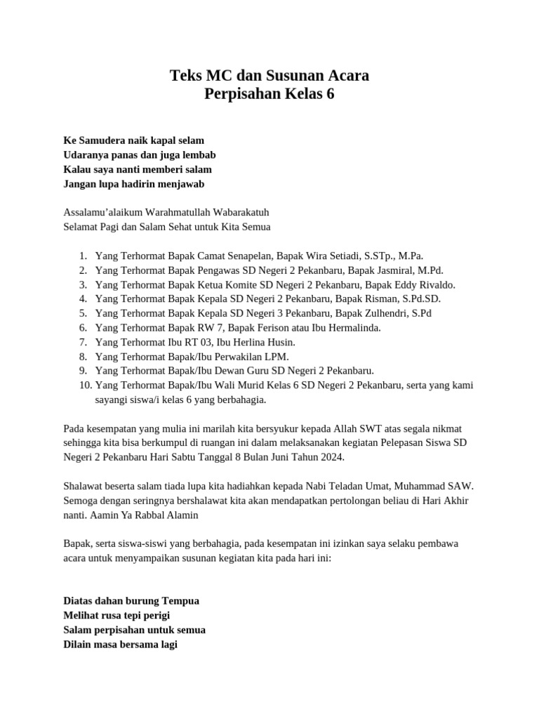 Teks MC Dan Susunan Acara Perpisahan | PDF