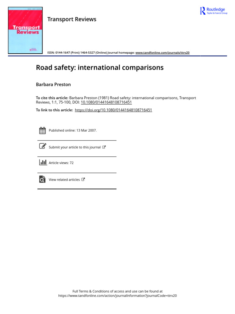Road Safety International Comparisons | PDF
