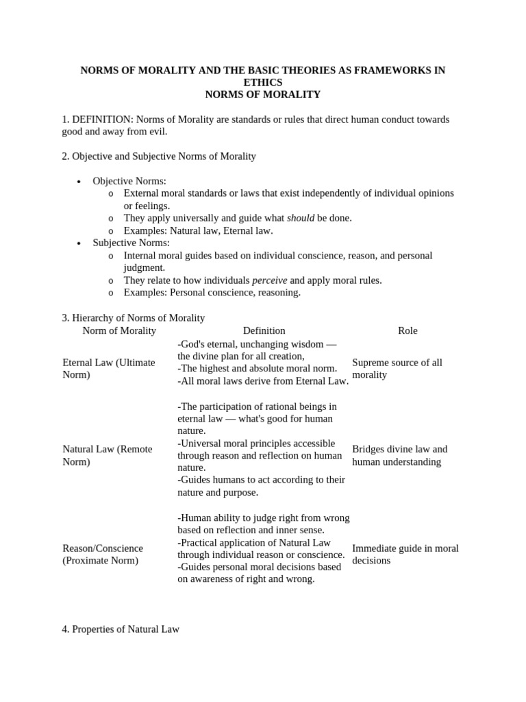 Notes in Norms of Morality and The Basic Theories As Frameworks in ...