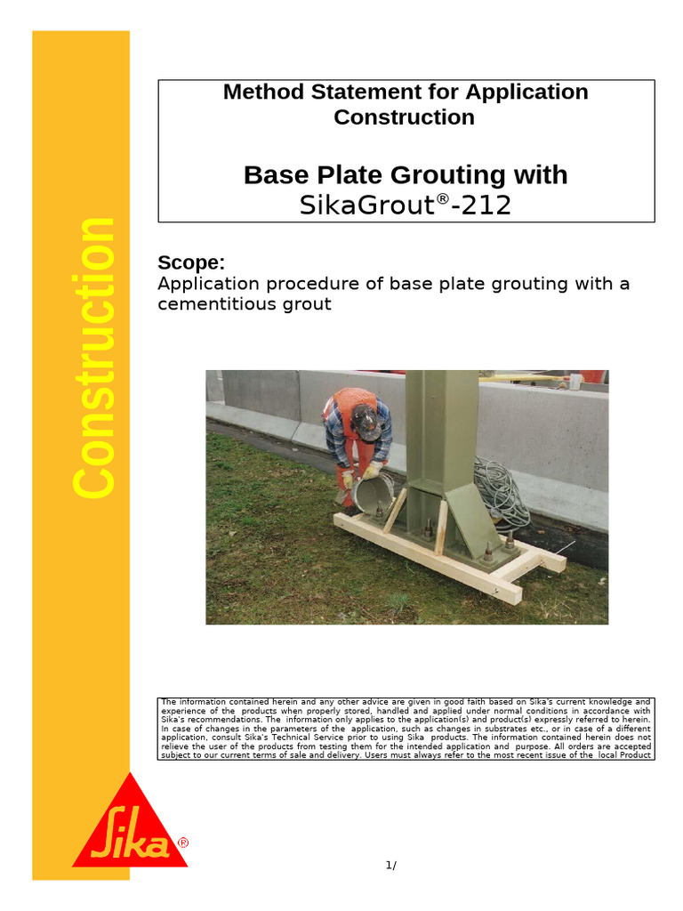 Method Statement For Application Sika Grout 210 214 212 | PDF