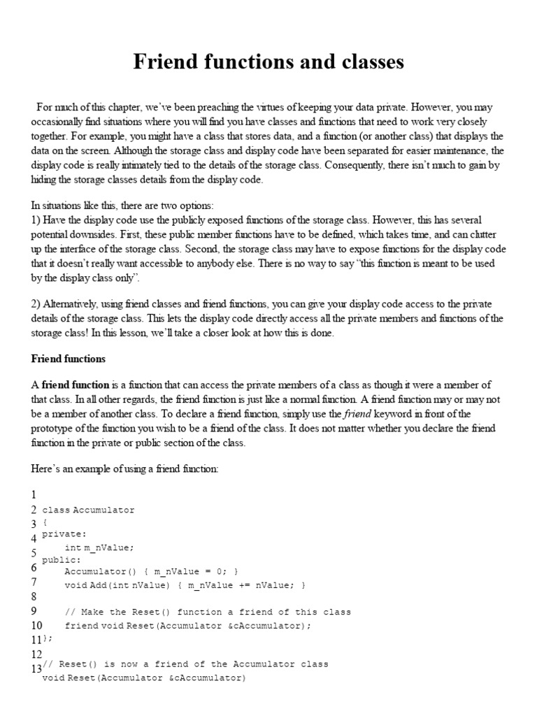 Friend Functions and Classes Handouts | PDF