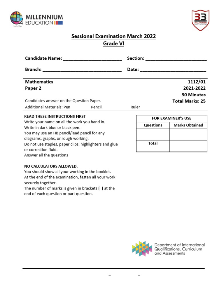 Math Paper 2 Grade 6 March 2022 | PDF