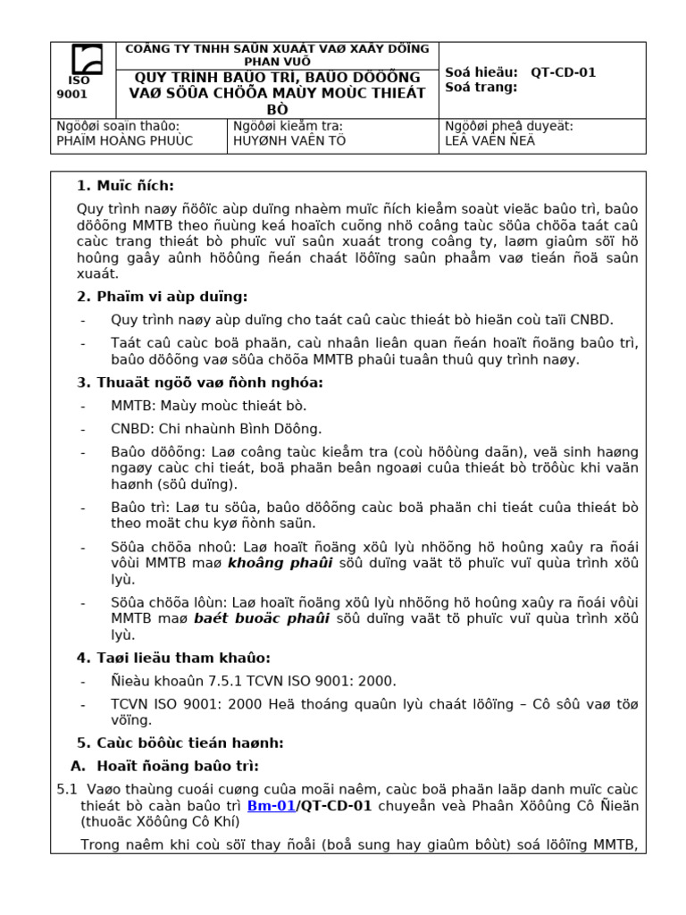 Quy Trinh Bao Tri Bao Duong Va Sua Chua May Moc Thiet Bi | PDF