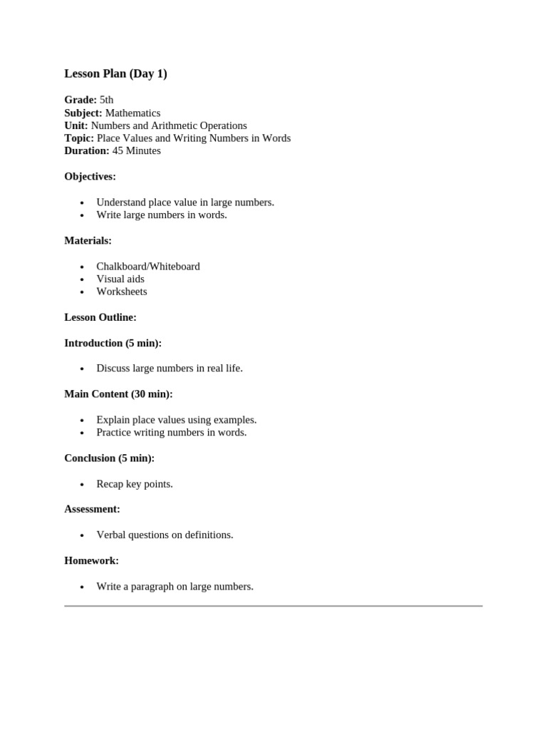 Class 5th Math Lesson Plan | PDF