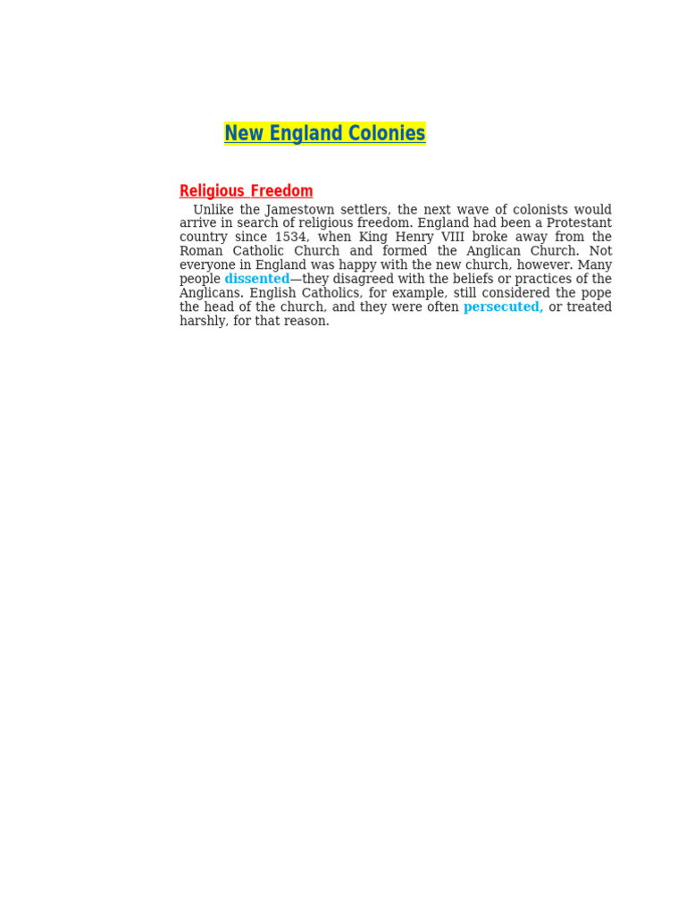 New England Colonies | PDF