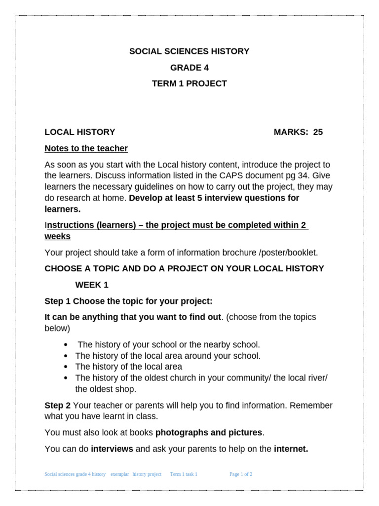Grade 4 History 1ST Term Project - Sba | PDF | Learning | Human ...