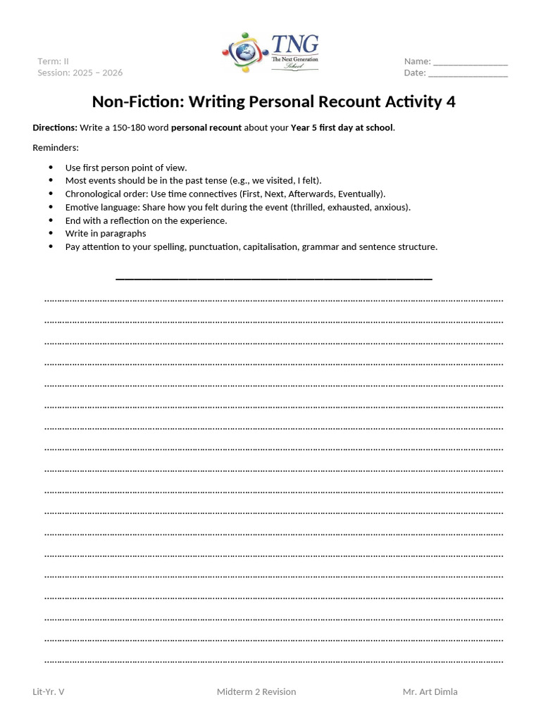 Writing Personal Recount Activity 4 | PDF