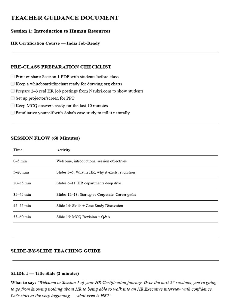 Session 1 Teacher Guidance Document | PDF