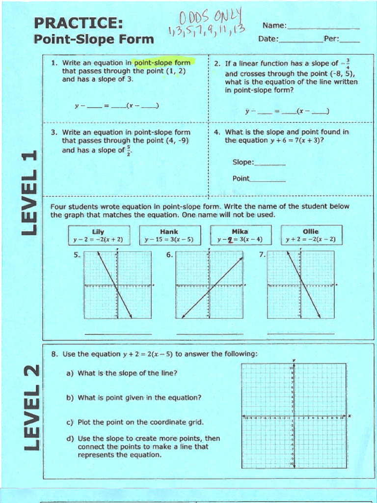 Assignment On Point Slope Form | PDF