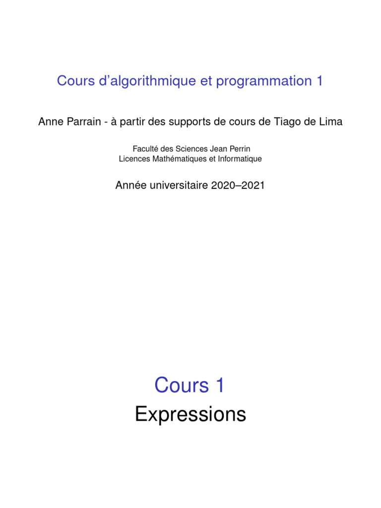 CM1 - Expressions Et Fonctions | PDF | Programmation informatique ...
