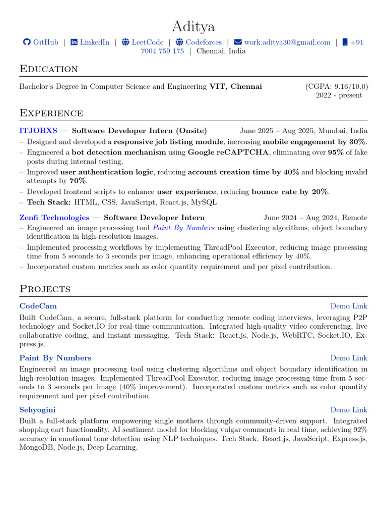 Aditya Resume One Line | PDF | Java (Programming Language) | Databases