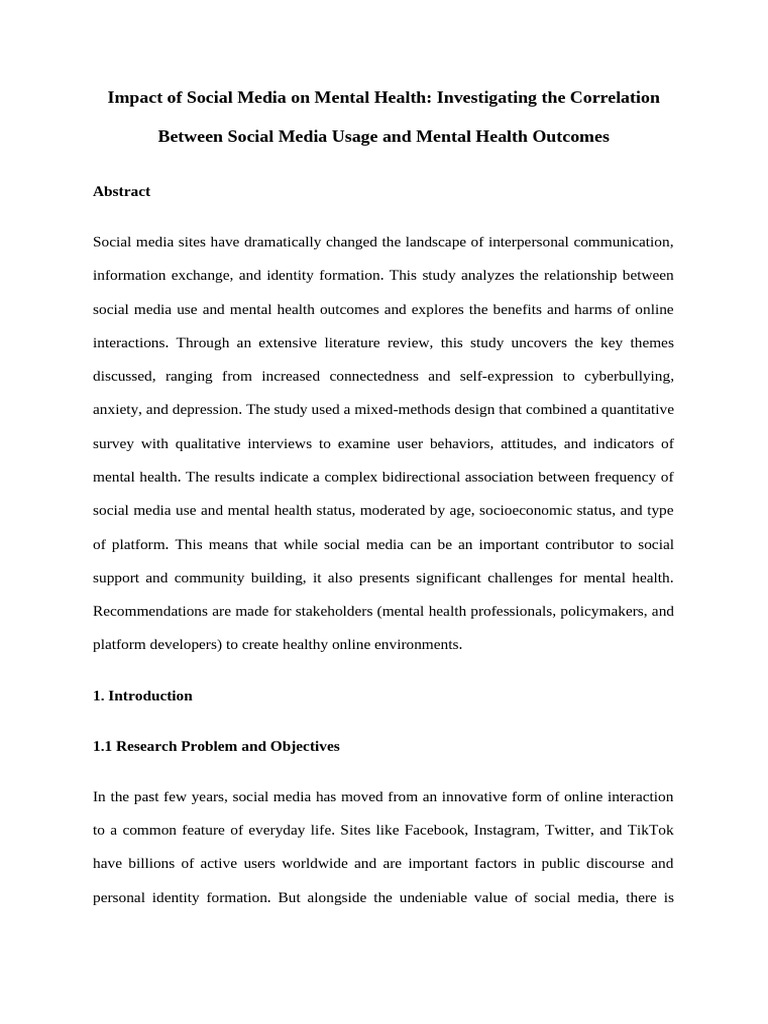 Impact of Social Media On Mental Health | PDF | Cyberbullying | Mental ...