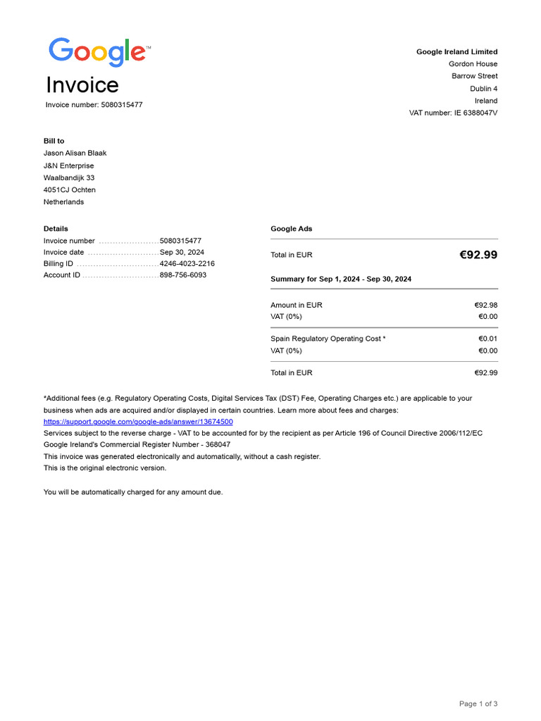 Invoice: Google Ireland Limited | PDF