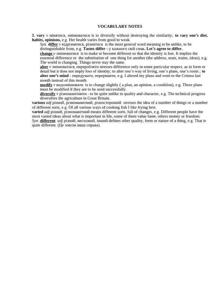 Vocabulary Notes | PDF